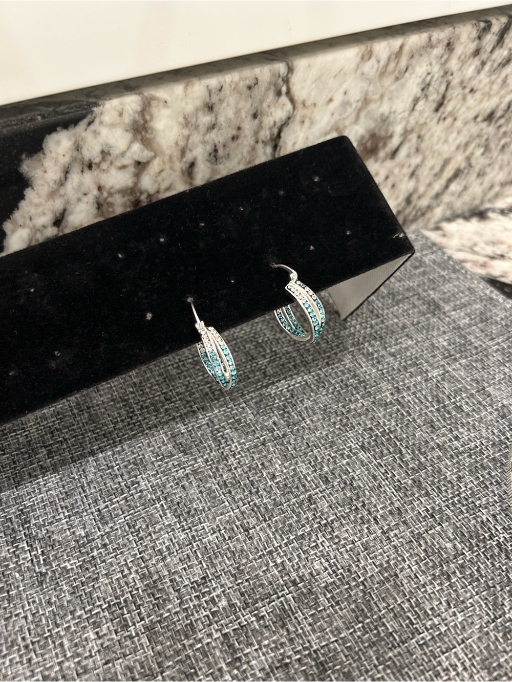 Silver tone light blue Crystal Hoop Earrings